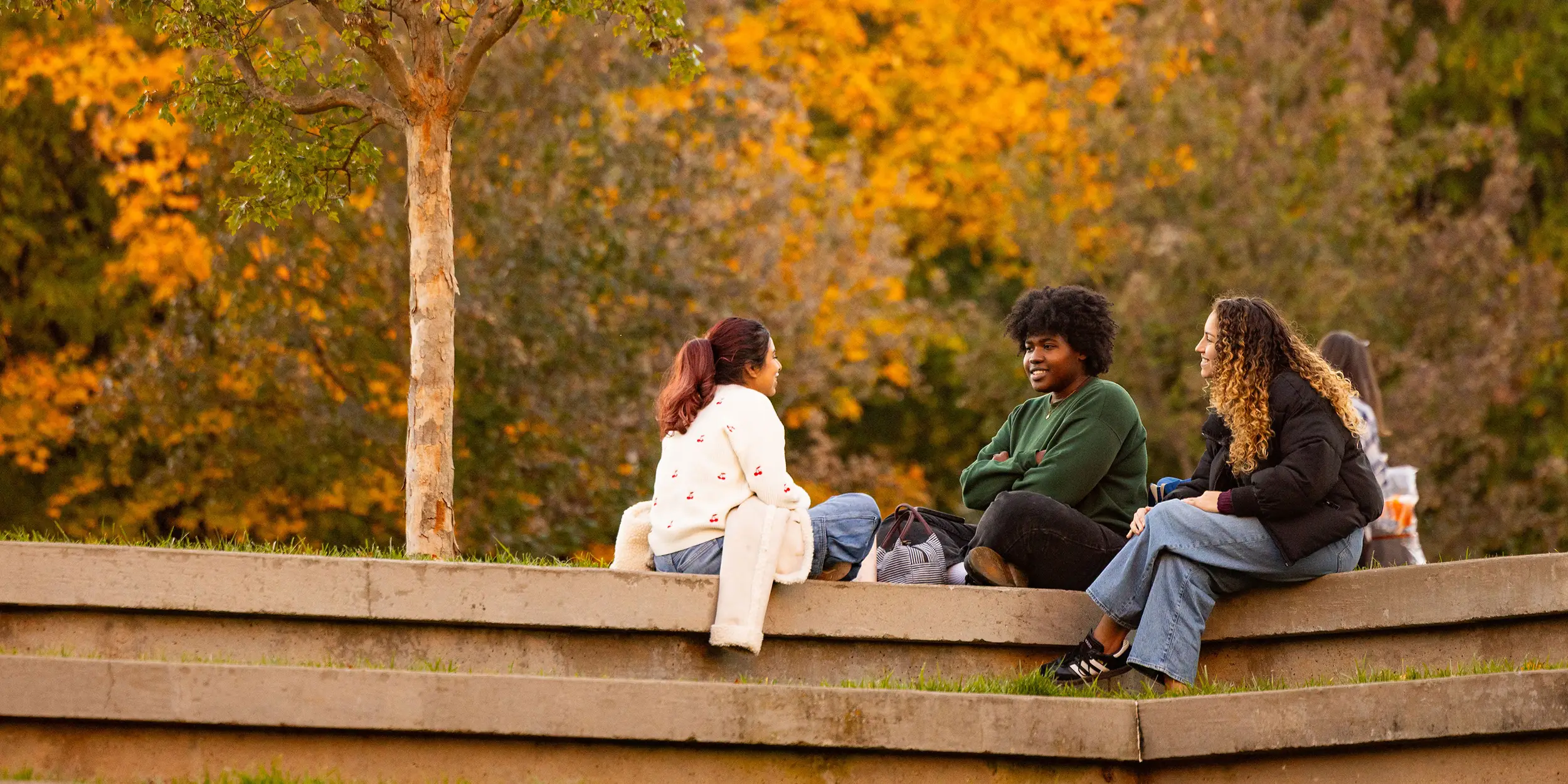 Student hangout while relaxing at the HSS Amphitheatre on November 06, 2025. Photo by Steven Bridges/University of Tennessee.